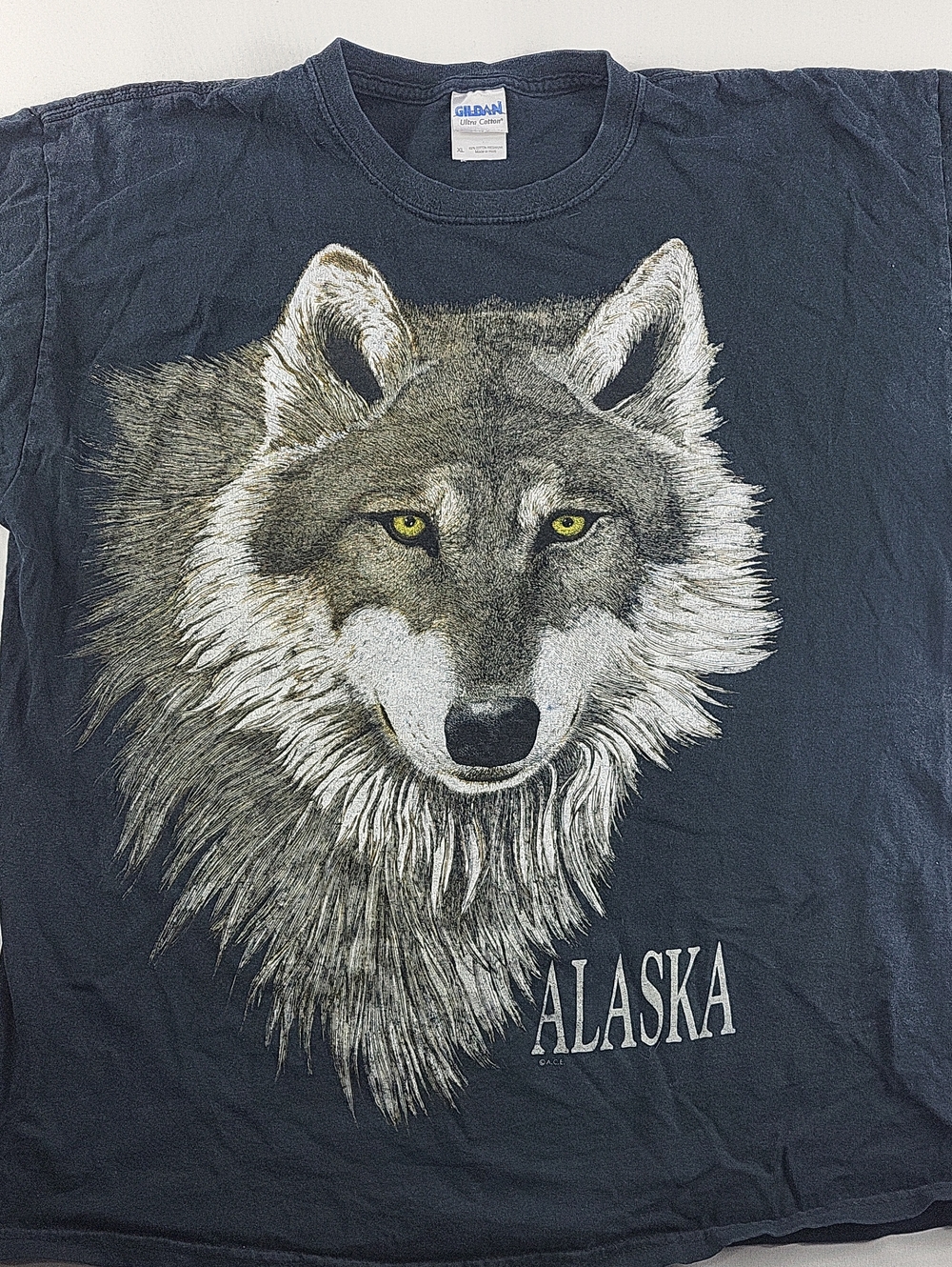 Gildan Black Wolf Graphic Tee with 'Alaska' Text